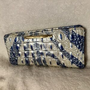 Brahmin Ady Melbourne Collection Metallic Blue and Silver Croc-Embossed Wallet